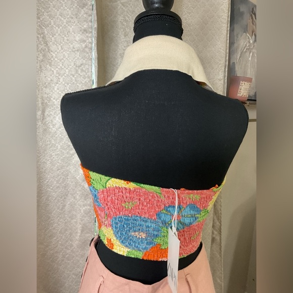 ZARA Women's Multicolor Floral Print Collared Open-Back V-Neck Crop Top SZ S - Picture 10 of 10
